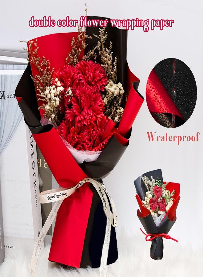 Jocomoni 20 Sheets Double Sided Flower Wrapping Paper, Waterproof Floral Bouquet Wrapping Paper Fresh Flower Packing Material Florist Bouquet Supplies DIY Craft Gift Packing, 22.8*22.8 Inches(Red and Black) - Image 3